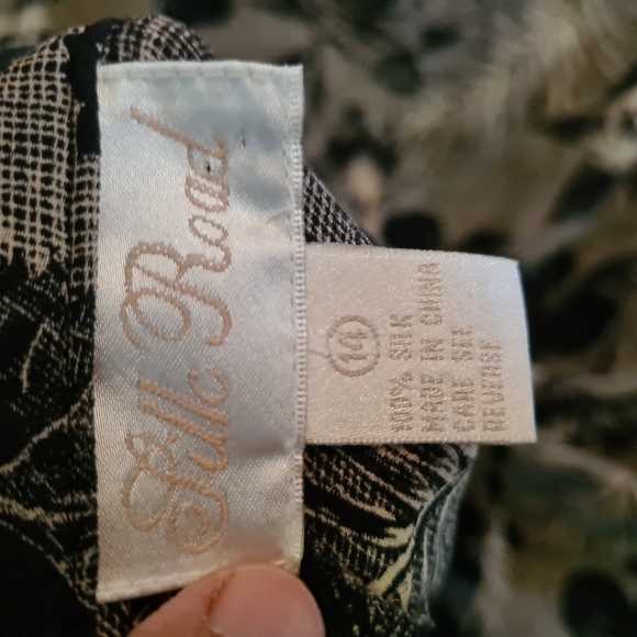 SILK ROAD 14 Light Brown Black Floral Sides Hems Slits 100% Silk Maxi Midi Skirt - Picture 2 of 7